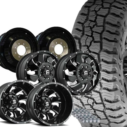 Dually Tire & Wheel Package | 305X55R20F (33x12.50R20) Baja Boss AT / Cleaver Black & Machined