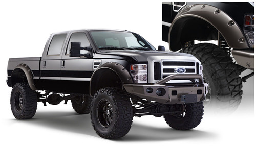 99-10 Ford F250SD-F550SD Front 2pc CO Fender Flares Blk - Bushwacker