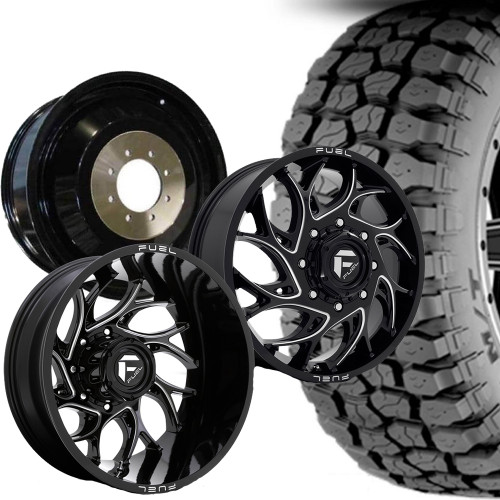 Dually Tire & Wheel Package | 35X12.50R20F Ironman MT / Runner Blk & Machined