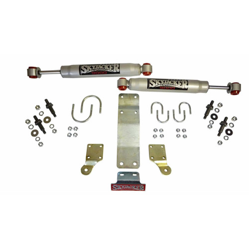 07-18 Jeep JK Steering Stabilizer Dual Kit w/9000 Steering Dampners Brackets Hardware Silver - Skyjacker Suspension