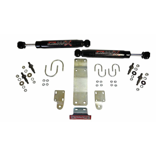 07-18 Jeep JK Steering Stabilizer Dual Kit w/Black Max Steering Dampners Brackets Hardware For Use w/OEM Dia Tie Rod Black - Skyjacker Suspension