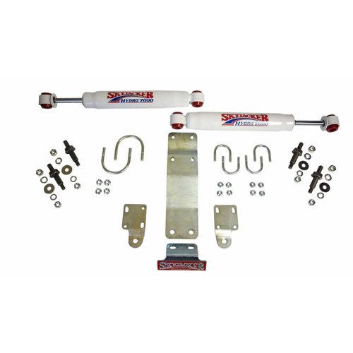 07-18 Jeep JK Steering Stabilizer Dual Kit w/Hydro 7000 Steering Dampners Brackets Hardware White - Skyjacker Suspension