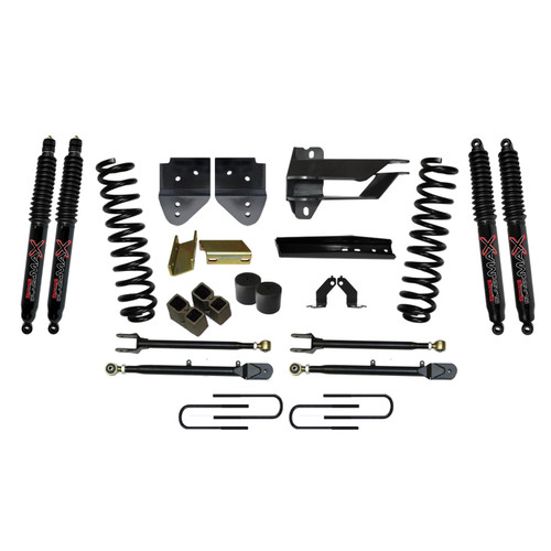 17-19 Ford F350 Gas 4" Suspension Lift Kit Adjustable 4-Links w/Black Max 8500 Shocks - Skyjacker Suspension