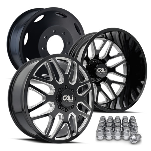 22x8.25 8x165/8x200/8x210 100mm Invader 9115D Black/Milled Dually Kit