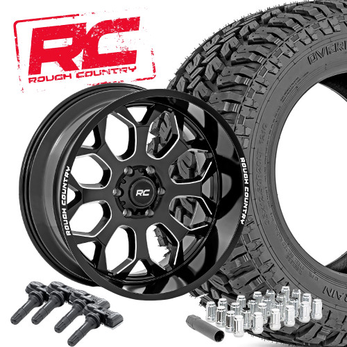 20x10 Series 96 Gloss Black / 35X12.50R20E  Overlander MT Package - Rough Country