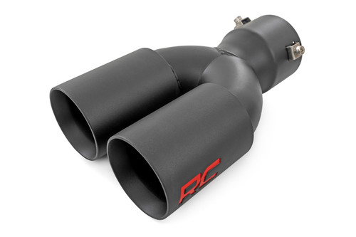 Dual Outlet 2.5-3in Pipe Single Inlet Red RC Logo Black Exhaust Tip 