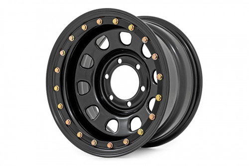 17x9 6x5.5 4.25 Bore -12mm Gloss Black Steel Simulated Beadlock 51