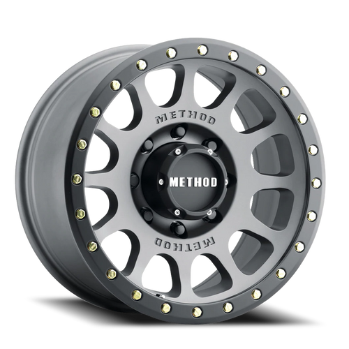 Aluminum Wheels 20x9 NV MR305 Bolt Pattern 8 On 165.1 Offset 18 Lip Size 1.42 Titanium TT Matte Black Lip Method