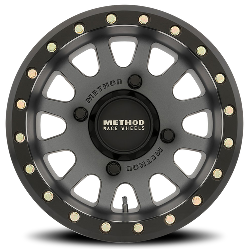 Aluminum Wheels 15x6 MR401 Beadlock UTV Bolt Pattern 4 On 156 Offset 53 Lip Size 0 Titanium GY Matte Black Ring Method
