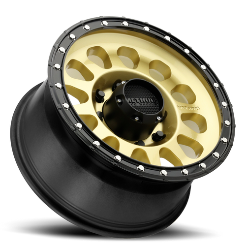 Aluminum Wheels 18x9 MR315 Bolt Pattern 8 On 180 Offset 18 Lip Size 1.65 Gold GD Black Street Loc Method