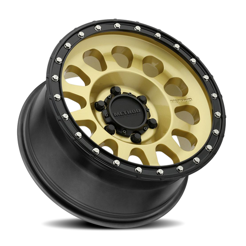Aluminum Wheels 20x10 MR315 Bolt Pattern 6 On 139.7 Offset -18 Lip Size 3.27 Gold GD Black Street Loc Method