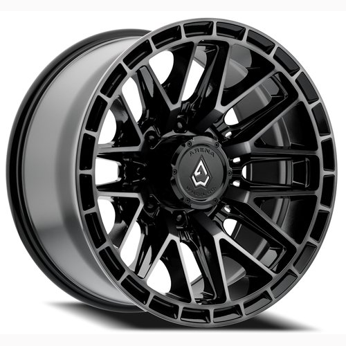 22x12 6x135 -44mm Offset Battle Gloss Black Machined - Arena Wheel