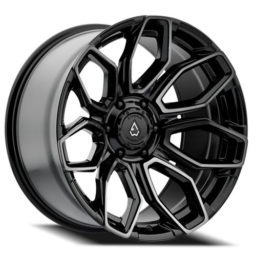 20x10 6x135 -18mm Offset Cobra Gloss Black Brushed - Arena Wheel