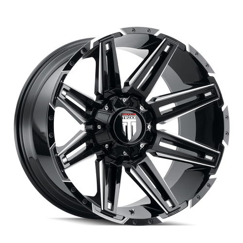Boom AT1903 Gloss Black Milled 20X9 8-170 -12MM 125.2MM Off Road Wheels American Truxx