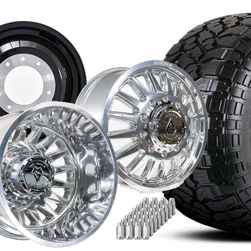 Dually Tire & Wheel Package | 35x12.50r24F Kenda Klever RT / Arena Rival Polished/Milled Package