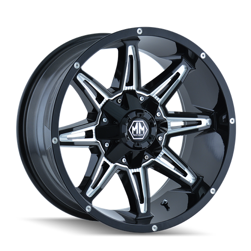 17x9 8x180 5.75BS 8090 Rampage Black/Milled - Mayhem Wheels