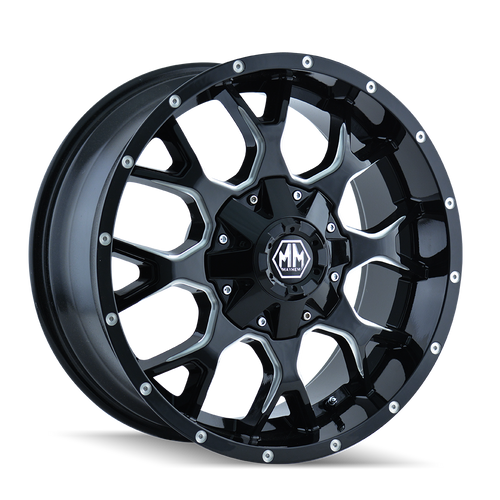20x9 5x5.5/5x150 5.71BS 8015 Warrior Black/Milled Spokes - Mayhem Wheels