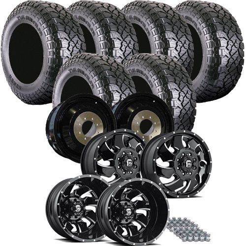 Dually Tire & Wheel Package | 35x12.50r20F Kenda Klever RT / Fuel Cleaver Black/Milled