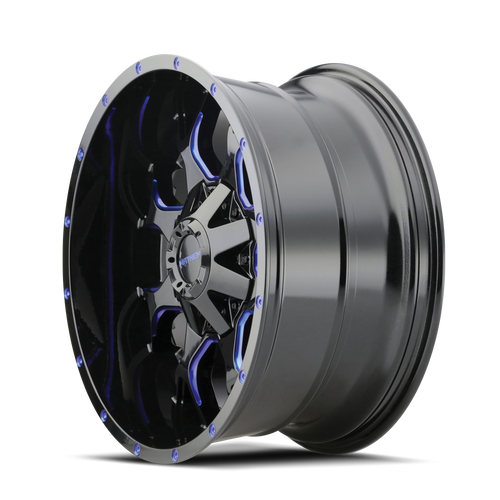 20x9 5x5.5/5x150 5BS 8015 Warrior Black w/Prism Blue - Mayhem Wheels