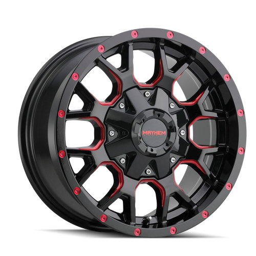 17x9 6x5.5/6x135 5.71BS 8015 Warrior Black w/Prism Red - Mayhem Wheels