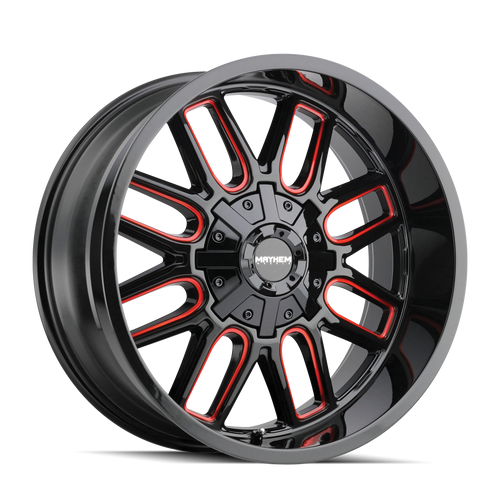 20x10 6x5.5/6x135 4.75BS 8107 Cogent Gloss Black/Milled Spokes w/Prism Red - Mayhem Wheels
