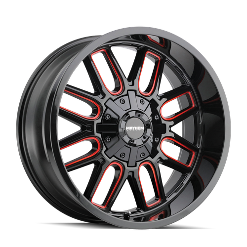 20x9 6x5.5/6x135 5BS 8107 Cogent Gloss Black/Milled Spokes w/Prism Red - Mayhem Wheels
