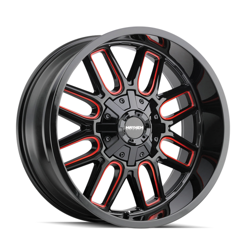 20x9 8x6.5/8x170 5BS 8107 Cogent Gloss Black/Milled Spokes w/Prism Red - Mayhem Wheels