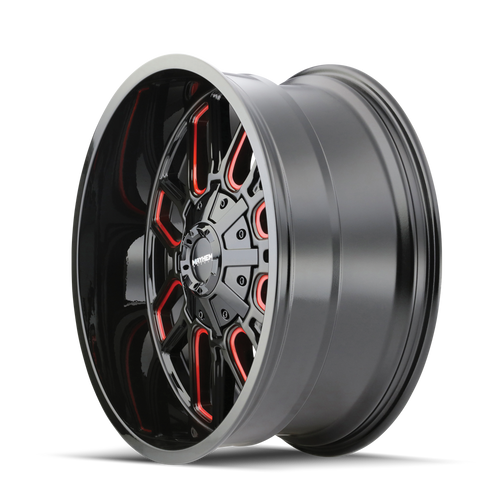 20x9 5x5.5/5x150 5BS 8107 Cogent Gloss Black/Milled Spokes w/Prism Red - Mayhem Wheels