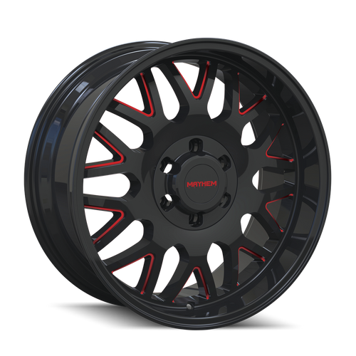 20X10 8X6.5 4.75Bs Tripwire Black W/Prism Red - Mayhem Wheels