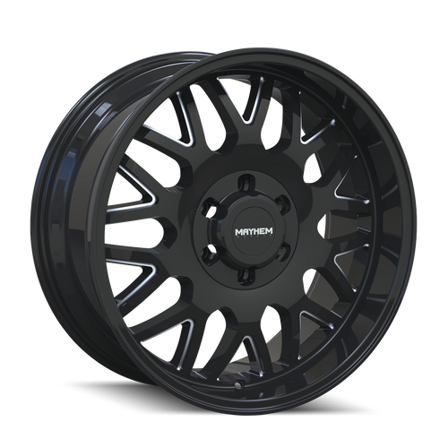 20X9 8X6.5 5.71Bs Tripwire Gloss Black/Milled Spokes - Mayhem Wheels