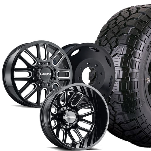 Dually Tire & Wheel Package | 35x12.50r20F Kenda Klever RT / Mayhem 8107D Black/Milled