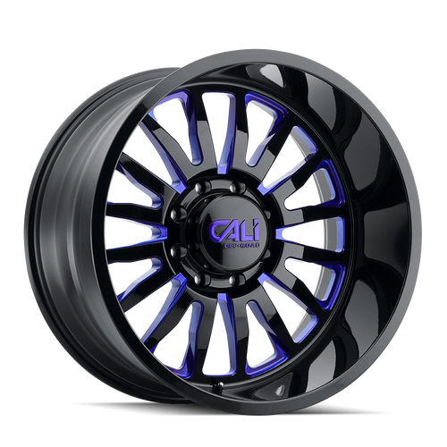 24x14 6x135 4.51BS 9110 Summit Gloss Black/Blue Spokes - Cali Off Road