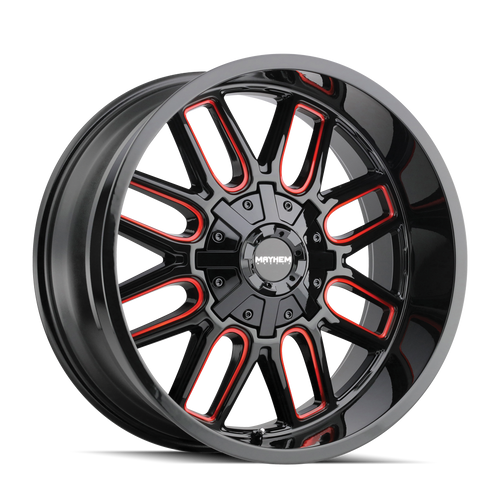 18x9 6x135 5BS 8107 Cogent Gloss Black/Milled Spokes w/Prism Red - Mayhem Wheels