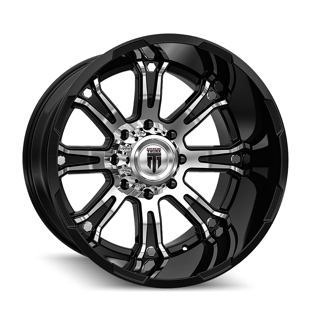 Bomb AT154 Gloss Black Machined 20X12 5-127 -44MM 78.1MM Off Road