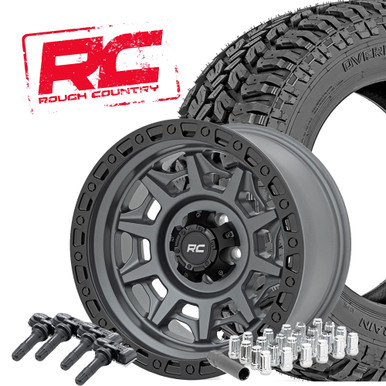 17x9 Series 85 Gunmetal / 33X12.50R17D  Overlander MT Package - Rough Country