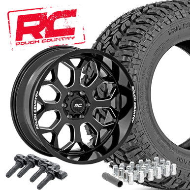 20x10 Series 96 Gloss Black / 35X12.50R20E  Overlander MT Package - Rough Country