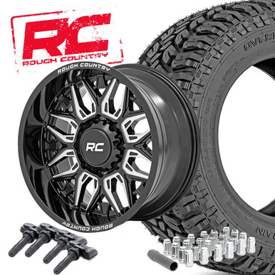 20x10 Series 86 Gloss Black / 33X12.50R20E Overlander MT Package - Rough Country