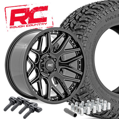 20x10 Series 95 Gloss Black / 33X12.50R20E Overlander MT Package - Rough Country