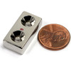 N45 neodymium block magnet 1x1/2x3/16 inch with two #6 countersunk holes and shiny nickel coating