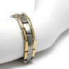 <img src=" mens silver titanium  & Gold color  magnet bracelet .png" alt="casual magnetic therapy jewelry   top view         Novoa Men's Quad-Element Satin Titanium Magnetic Bracelet With Gold Accents - 12,800 Gauss B430J ">