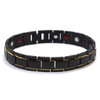 Novoa Men's Quad-Element Black Satin Stainless Steel Magnetic Bracelet With Gold Accents - 12,800 Gauss SBRM-009