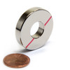 okay now the ring is standing up next to the penny