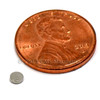 Compact powerful small nd magnet N45 neodymium NdFeB 1/8" x 1/32" nickel coated for crafts and projects side angle