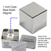 1-inch neodymium cube magnet front view with triple NiCuNi coating