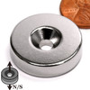 N42 neodymium disc magnet 1 inch diameter x 1/4 inch thick with #10 countersunk hole, rare earth NdFeB NiCuNi plated, 23 lbs pull for DIY and industrial use