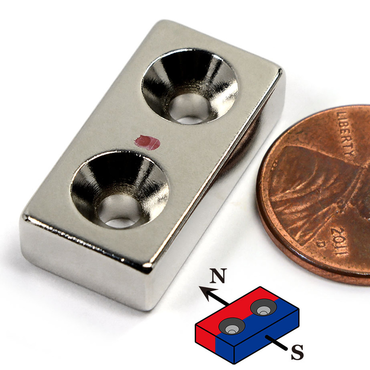 Neodymium Bar Magnet | Earth | Countersunk Holes 1"x1/4"x1/2"