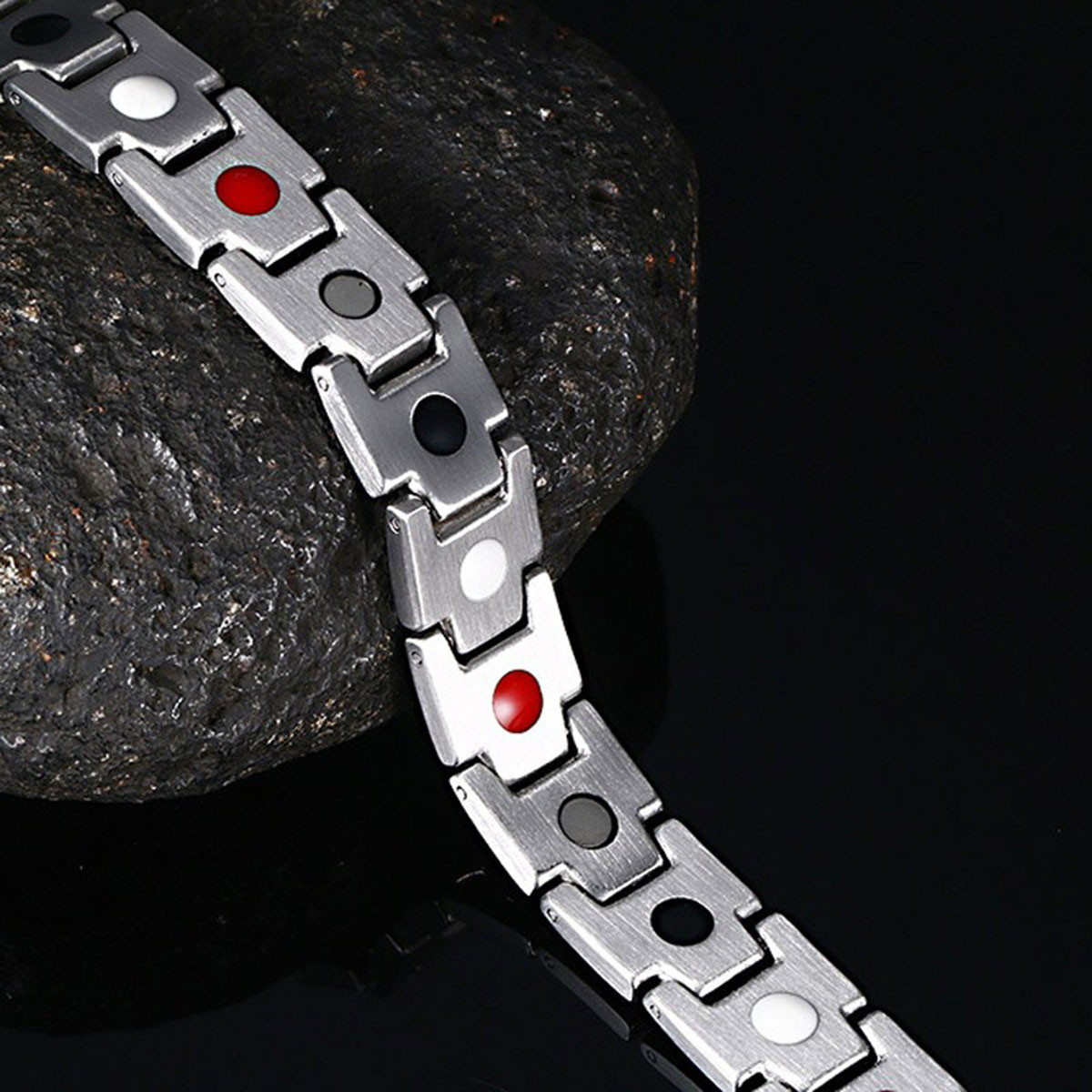 Novoa Men's Quad-Element Satin Stainless Steel Magnetic Bracelet With Gold Accents