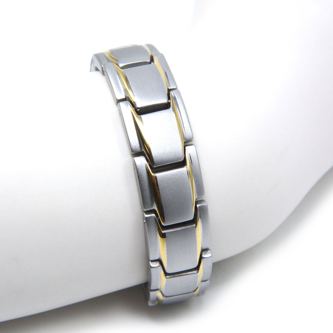 Novoa Men's Quad-Element Satin Stainless Steel Magnetic Bracelet With Gold Accents