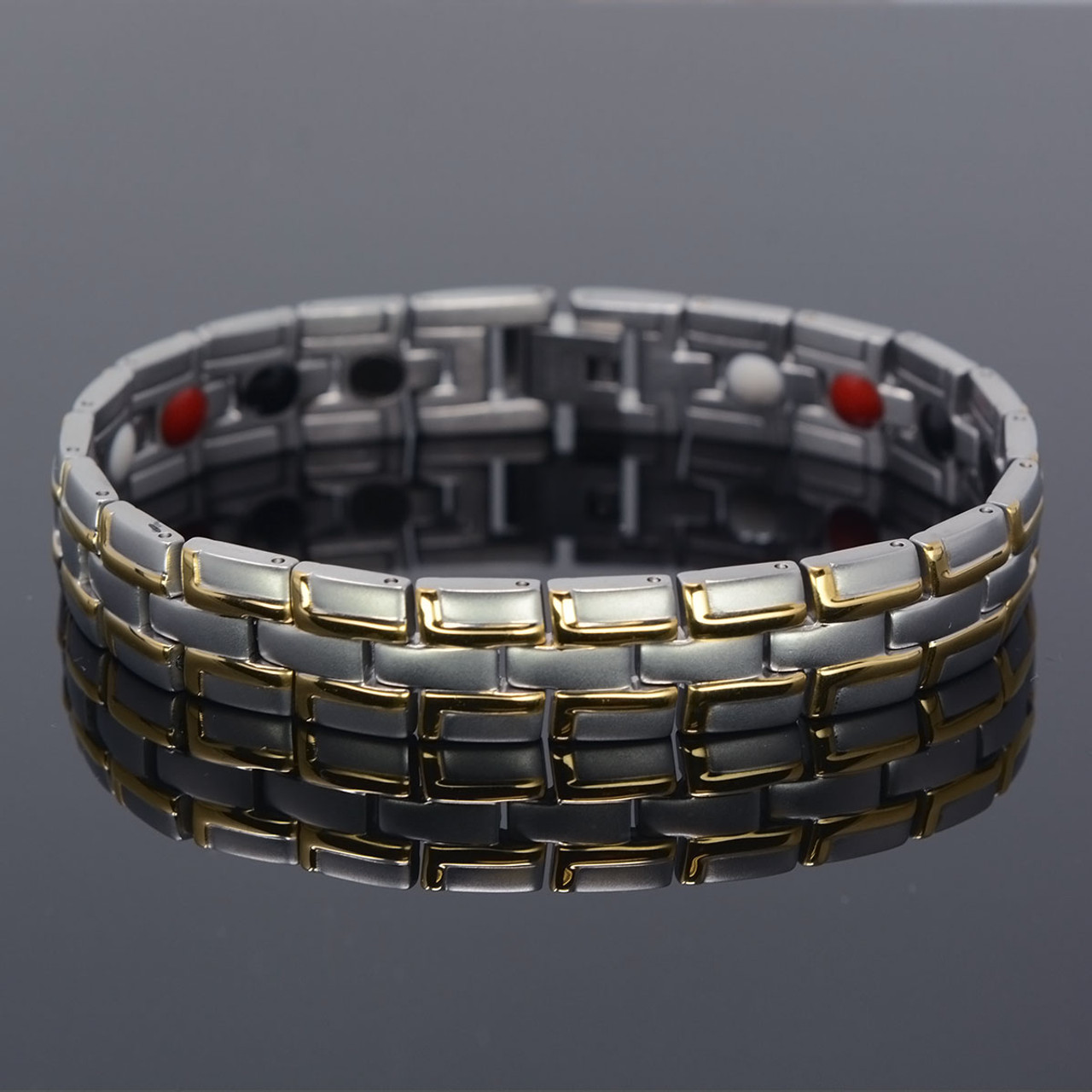 <img src="mens  magnet bracelet .png" alt="casual magnetic therapy jewelry  strong  side view    Magnetic Bracelet Novoa Men's Quad-Element Satin Stainless  B072J     ">