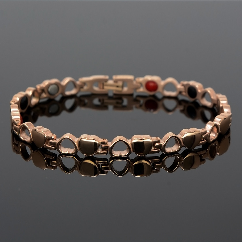 <img src=" womens  gold color magnet bracelet .png" alt="casual magnetic therapy jewelry  side view Magnetic  bracelet Jewelry Quad-Element Titanium Rose Gold  B185QM">